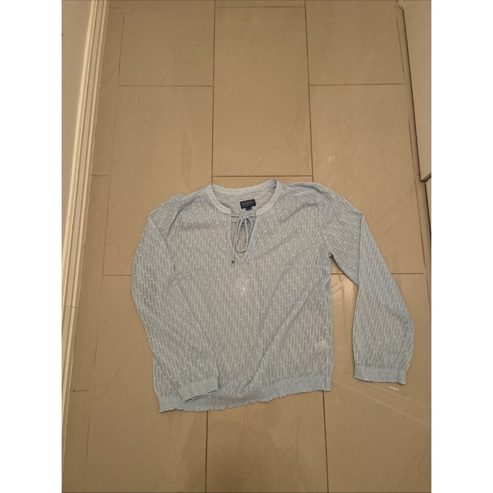 Pendleton Women’s Sheer Swiss Dot Baby Blue Peasant Blouse -Tassels - Size L